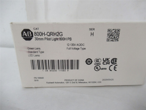 Allen-Bradley 800H-QRH2G; Pilot Light 30.5mm 12-30V AC/DC Grn