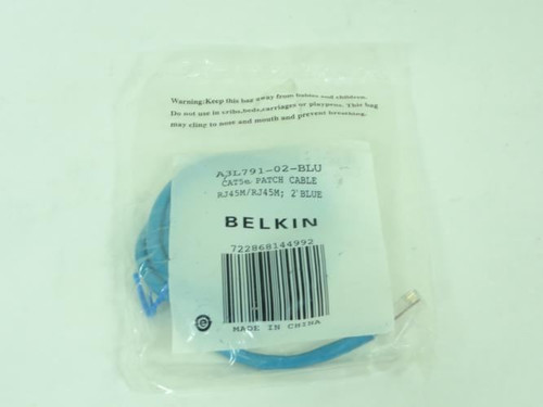 Belkin A3L791-02-BLU; Lot-2 CAT5e 2'ft Ethernet Patch Cable