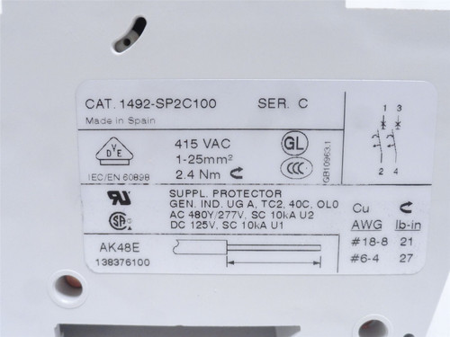 Allen-Bradley 1492-SP2C100; Circuit Breaker 10A 2P 277-480VAC