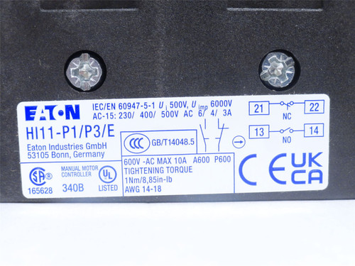 Eaton HI11-P1/P3/E; Aux Contact; 1-NO; 1-NC; 10A; 600VAC