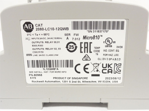 Allen-Bradley 2080-LC10-12QWB; Micro810 Controller; 12-24VDC
