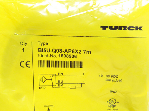 Turck BI5U-Q08-AP6X2; Prox Sensor 1608906; 10-30VDC; 7m Wire