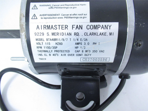 Air Master 78019; Motor Fan 1/3 HP  Single-Phase; Three-Speed