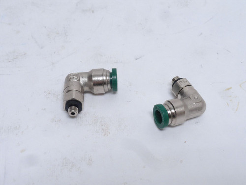 Parker X169PL-4-10X32; Lot-2 Elbows; 1/4"PTC x 10-32 Threads