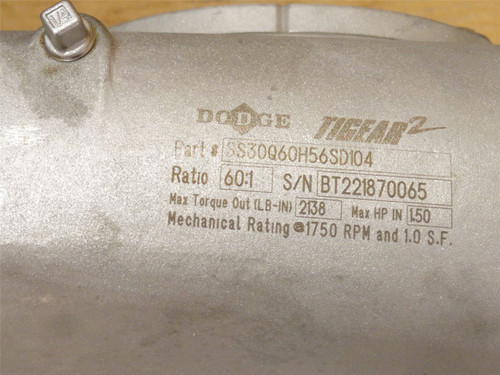 Dodge SS30060H56SD104; Gear Reducer RA; SS; 60:1 Ratio; 1.5HP