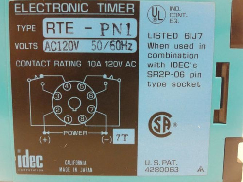 idec RTE-PN1-AC120 ; Time Delay Relay; 0~10s NO FACE PLATE