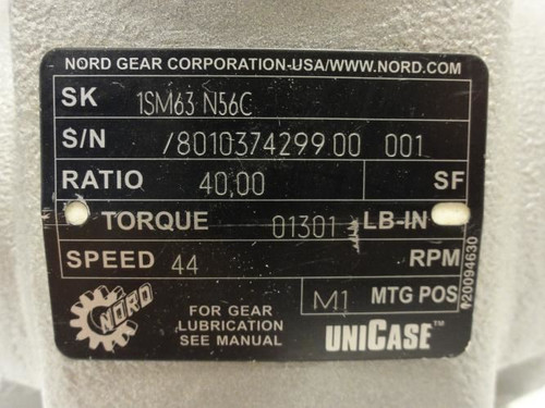 Nord 1SM63 N56C; Speed Reducer; 40:1 Ratio; 44RPM