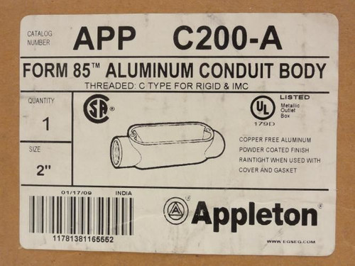 Appleton APP C200-A; Aluminum Conduit Body Form 85; Size: 2"