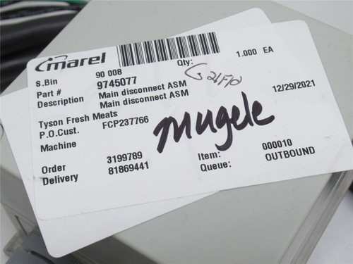 Marel 9745077; Main Disconnect ASM Assembly