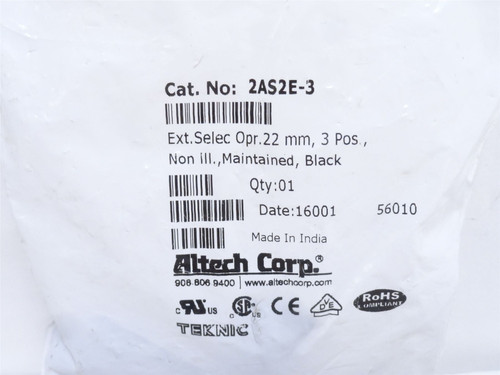 Altech 2AS2E-3; Maintained Switch 3Pos; Non-Illuminated; 22mm