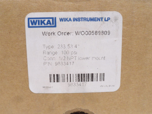 Wika 9833417; Liquid Filled Pressure Gauge 233.53.4; 0-100PSI
