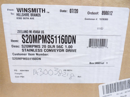 Winsmith S20MPMS51160DN; Gear Reducer; SS; 20:1 Ratio