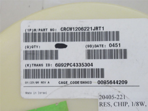 Vishay CRCW1206221JRT1; Lot-4300 Chip Resistor; 220ohm 1/8W