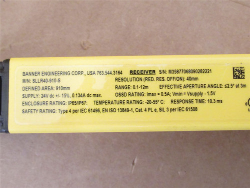 Banner SLLR40-910-S; Light Curtain Receiver 40mm Range