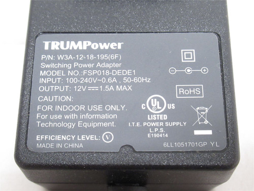 TRUMPower FSP018-DEDE1; Wall Adaptor 100-240VAC In; 24VDC Out