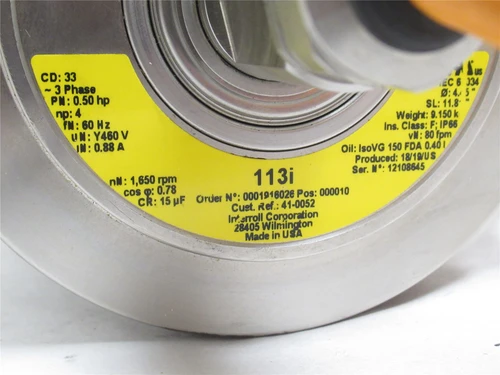 Interroll 113i-410052; Drum Motor 4.5"OD x 11.8" Wide 80fpm