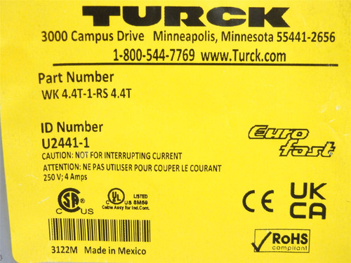 Turck WK 4.4T-1-RS 4.4T; Cordset U2441-1; M12 90Deg to M12
