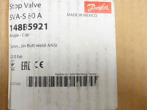 Danfoss 148B5921; Shut-off Valve; SVA-S-80-A; 3" Butt Weld