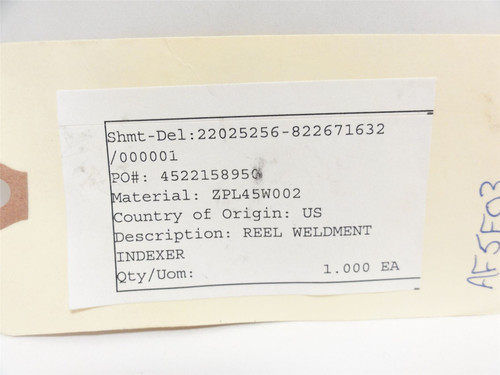 Cryovac ZPL45W002; Stainless Steel Weld Mount Index Reel