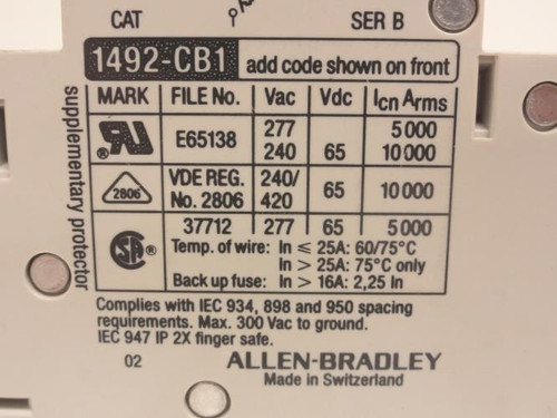 Allen-Bradley 1492-CB1G030; Circuit Breaker; 3A; 277/240VAC