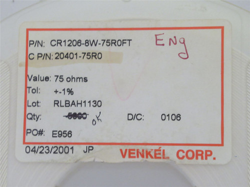 Venkel CR1206-8W-75R0FT; Lot-4000 SMD Resistor; 75ohms