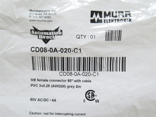 Automation Direct CD08-0A-020-C1; Connector Cable; M8; 6.5' L
