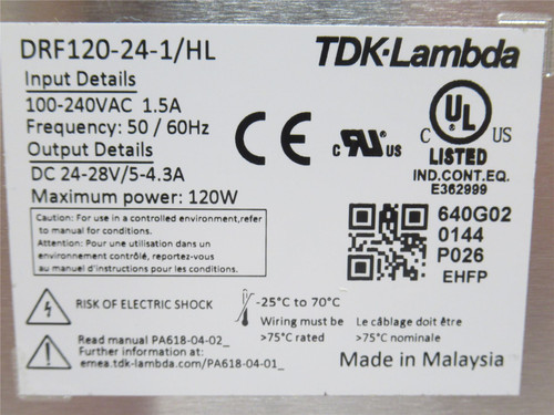 TDK DRF120-24-1/HL; Power Supply; 100-240VAC In; 24-28VDC Out