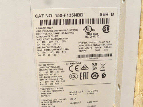 Allen-Bradley 150-F135NBD; Motor Controller; 135A; 200-480VAC