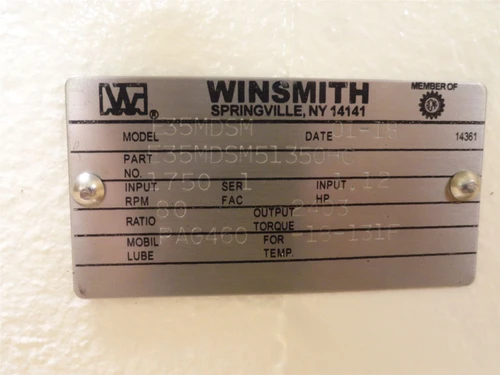 Winsmith E35MDSM51350HC; Gear Speed Reducer; RA; 80:1 Ratio