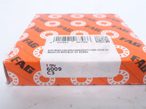 FAG 6009-C3; Ball Bearing 45mmID x 75mmOD x 16mm Width