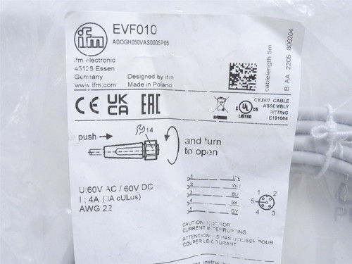 ifm EVF010; Straight Connector SS Nut M12 5-Wire 5mLong