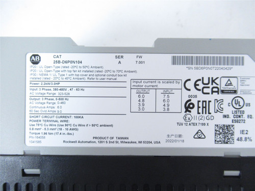 Allen-Bradley 25B-D6P0N104; AC Drive 3HP 480VAC