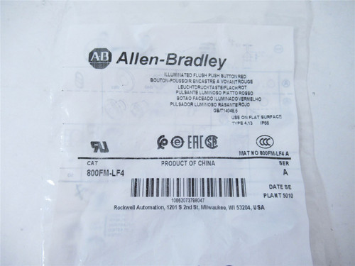 Allen-Bradley 800FM-LF4; Pushbutton Momentary  22mm Red