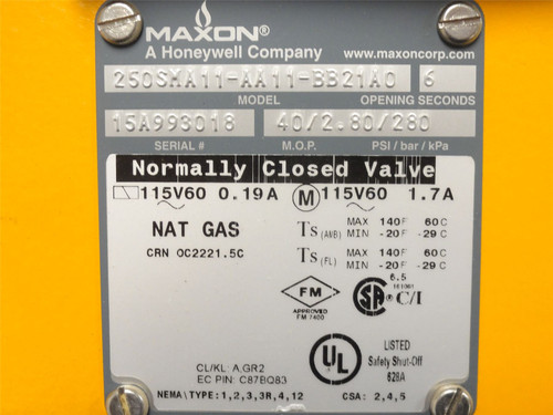 Maxon 250SMA11-AA11-BB21AO; Gas Safety Shutoff Valve; 2-1/2NPT