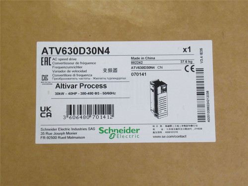 Schneider ATV630D30N4; Altivar AC Drive; 40HP; 380-480VAC