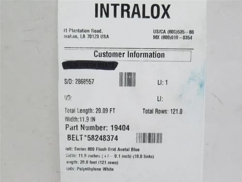 Intralox 1940458248374; Conveyor Belt; 12" Wide x 20' Long