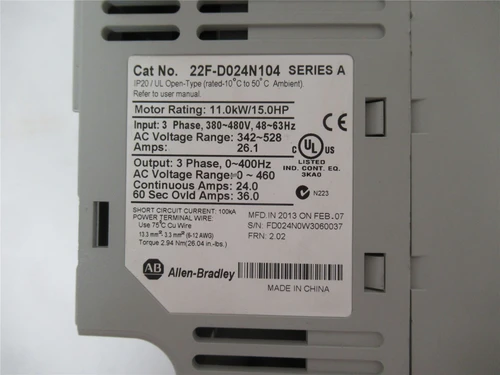 Allen-Bradley 22F-D024N104; AC Drive 15HP 380-480VAC MISSING Cover