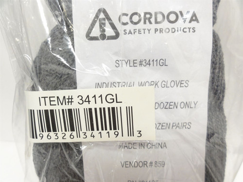 Cordova 3411GL; Lot-2; Pack-12; Large Gray Poly/Cotton Gloves