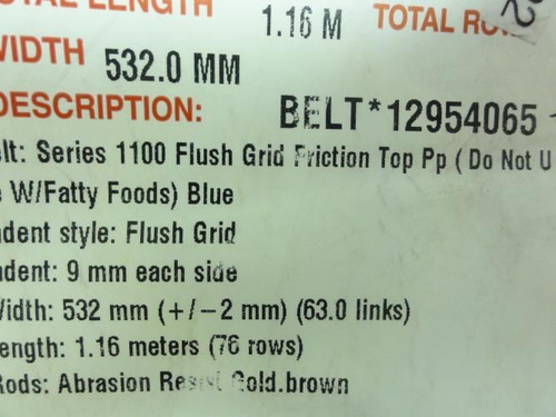 Intralox 12954065; Conveyor Belt; 1.16 M Length; 532mm Width