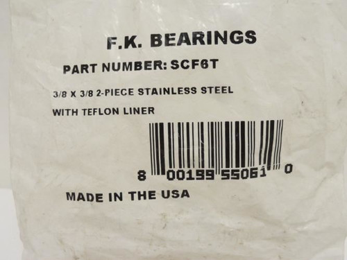 FK Bearing SCF6T; Rod End Bearing; SS; 3/8"ID x 3/8 Threads