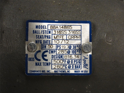 Conbraco 88A14865; Ball Valve; 2"ID; NO Handle