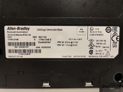Allen-Bradley 1756-CNB; ControlNet Bridge Module; ControlLogix