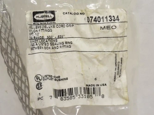 Hubbell 74011334; Liquid Tight Cord Connector W/Strain Relief