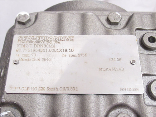 SEW KT47/TDRN80M4; Gearmotor; 24:1 Ratio; 1HP; 230/460VAC