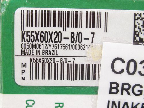 INA K55X60X20-B/0-7; Needle Roller Bearing; 55mmID X 60mmOD