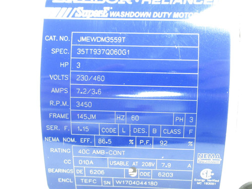 Baldor JMEWDM3559T; Close Coupled Pump Motor; 3HP; 230/460VAC