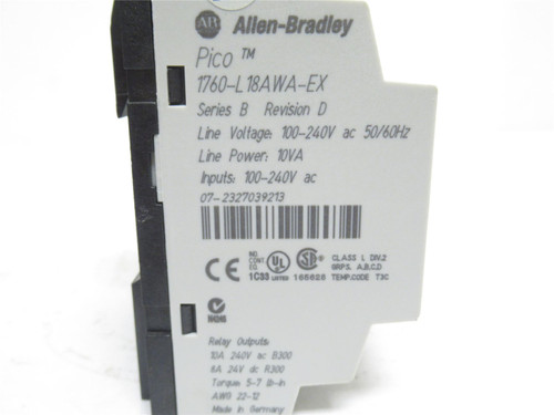 Allen-Bradley 1760-L18AWA-EX; Pico Controller; W/RTC; 18 I/O