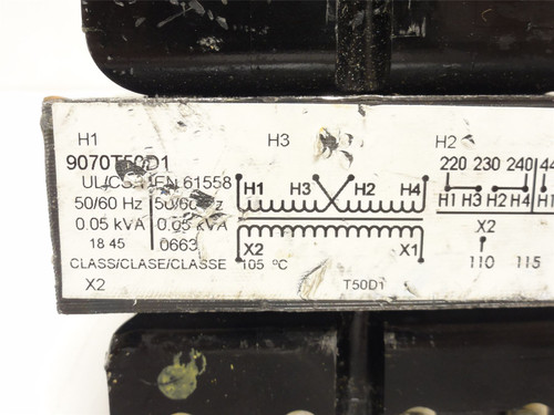 Square D 9070T50D1; Industrial Control Transformer; 1/2 KVA