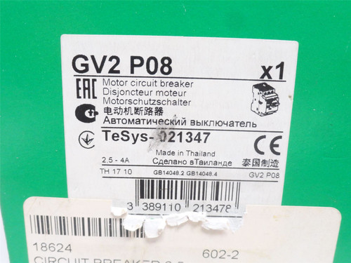 Schneider GV2P08; Motor Starter Protector; 2.5-4A; 3P; 600VAC