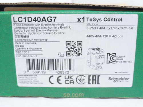 Schneider LC1D40AG7; Contactor; 60A; 3P; 600VAC; Coil: 120VAC